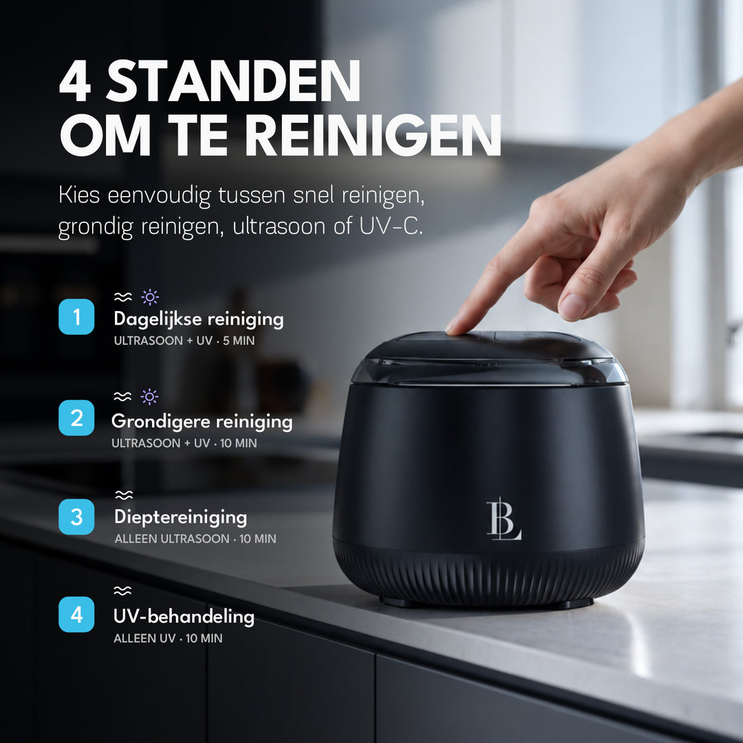 Hand bedient de Blissify ultrasoon reiniger met 4 reinigingsstanden